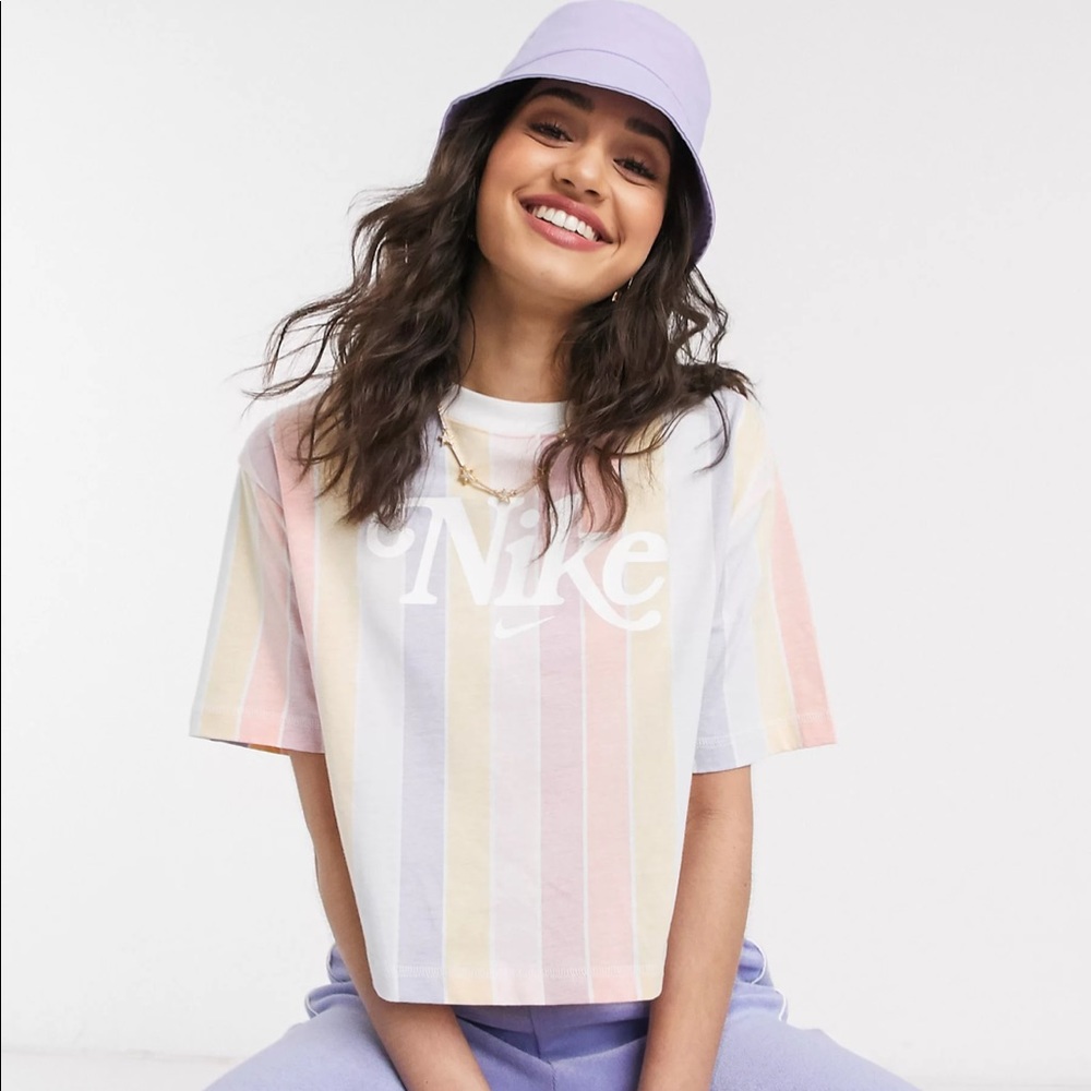 Nike Retro Pastel Rainbow Stripe Crop Top xxl